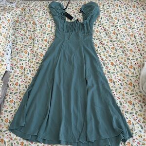 Forever 21 Teal Midi Dress with Puff Sleeves